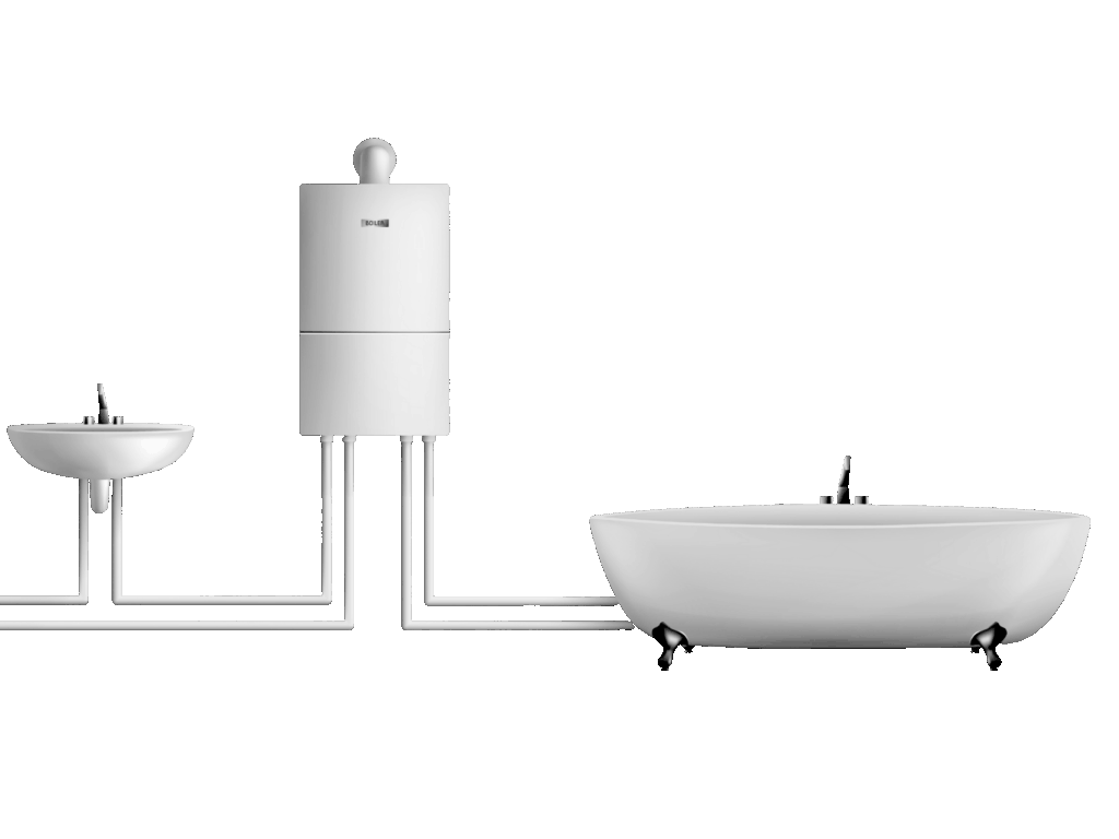 Installation d'eau chaude sanitaire faite à Orthez par lo piccolo avec lavabo, chauffe eau et baignoire